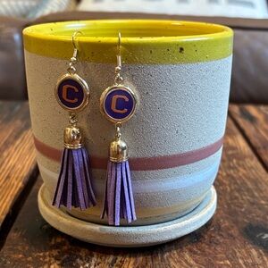 Purple and Gold Tassel Earrings